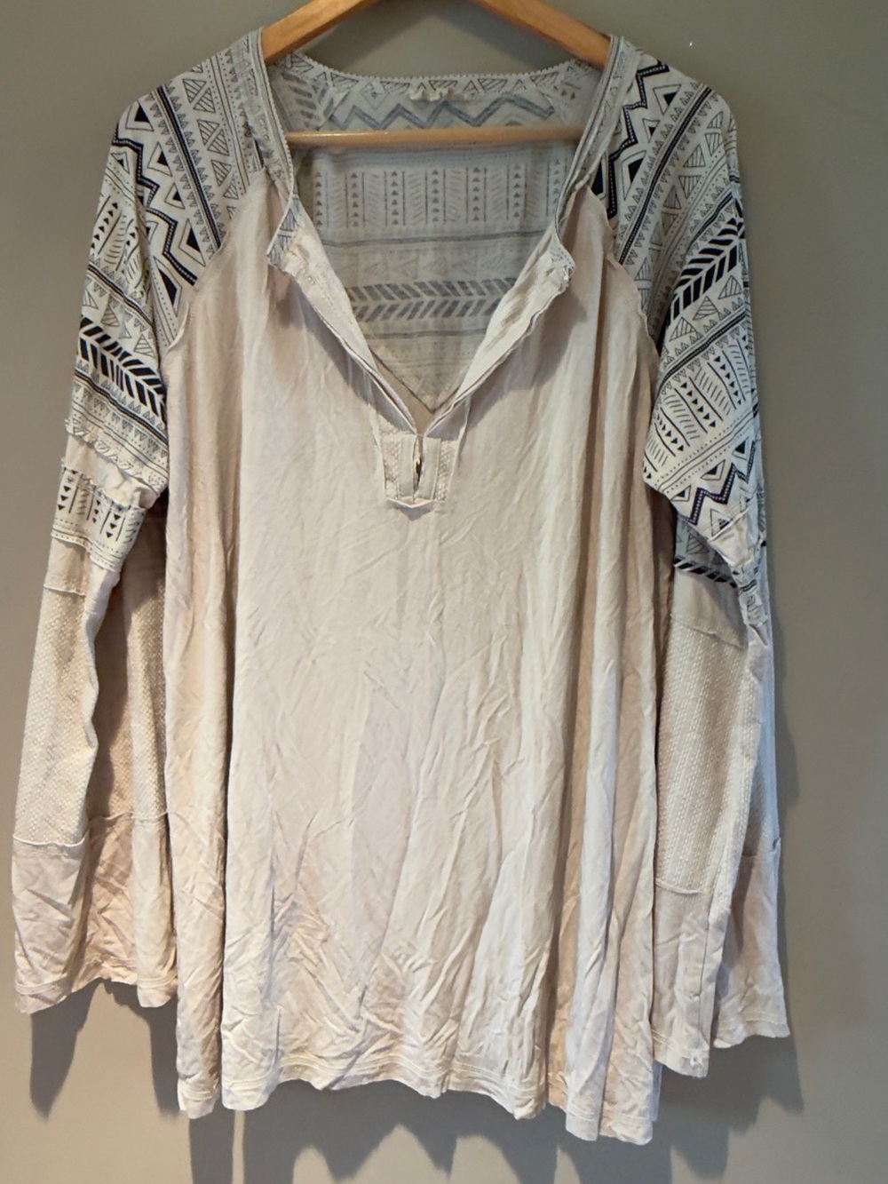 POL Cream Tunic with Geometric Patterned Sleeves
